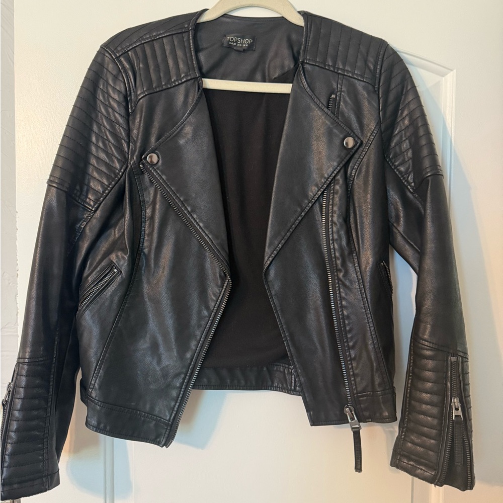 Topshop Quilted Black Leather Jacket